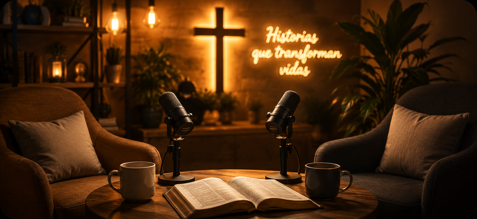 Estudio cálido para testimonios y conversaciones